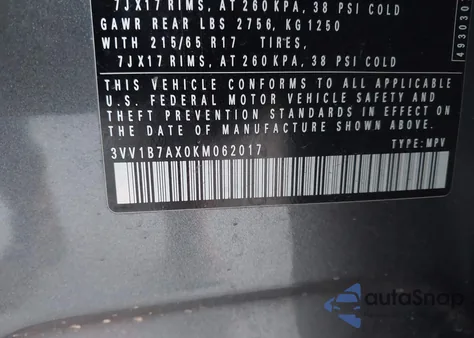 2019 Volkswagen Tiguan 2.0T S from USA, damaged, VIN 3VV1B7AX0KM062017